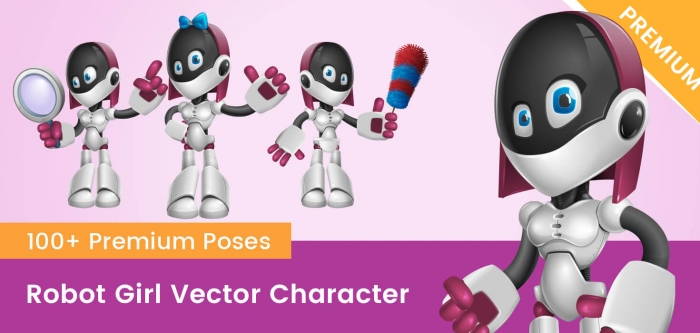 Robot Girl Vector Cartoon