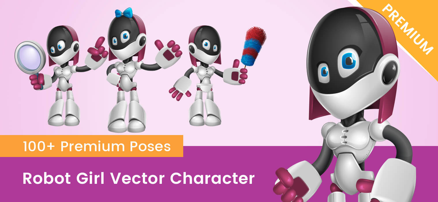 Robot Girl Vector Cartoon - Vector Characters