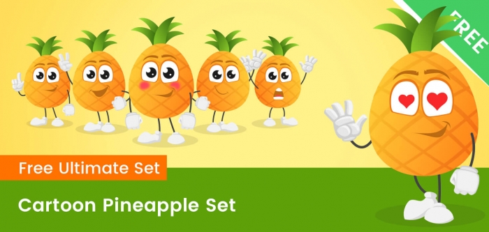 Cartoon Pineapple Vector Set