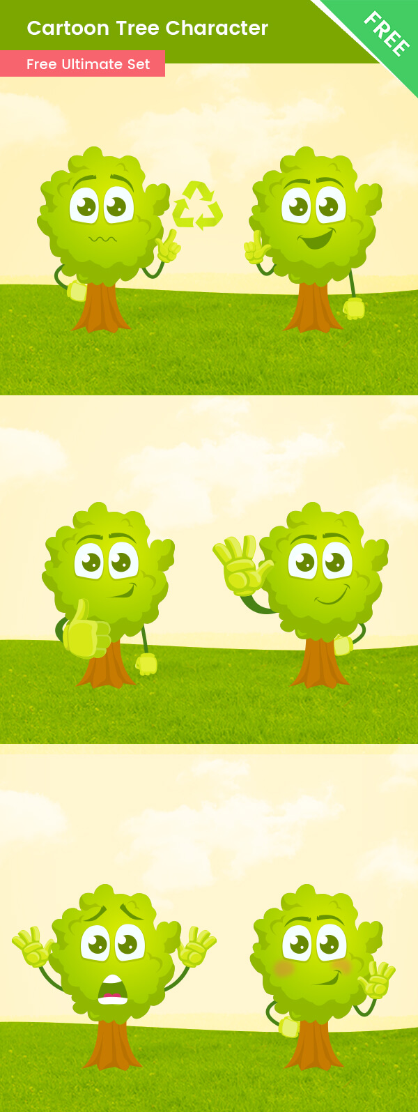 Cartoon Tree Vector Set, vector character