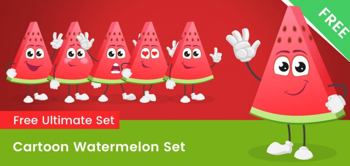 Cartoon Watermelon Vector Set