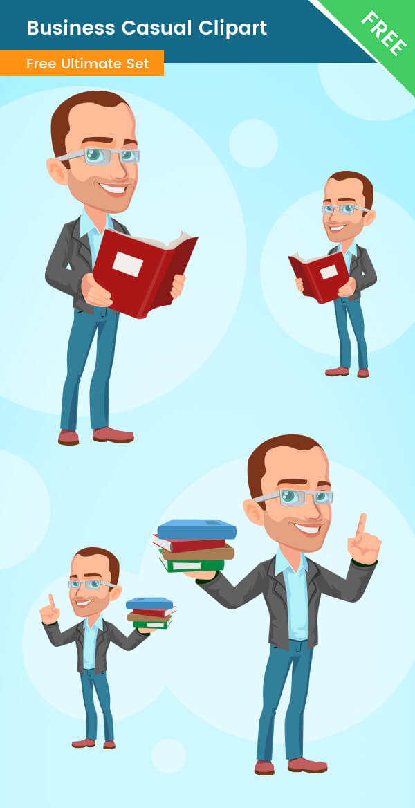 Business Man Casual Clipart reading books holding smart intelligent glasses