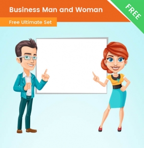 Business Man and Woman Cartoon - Vector Characters