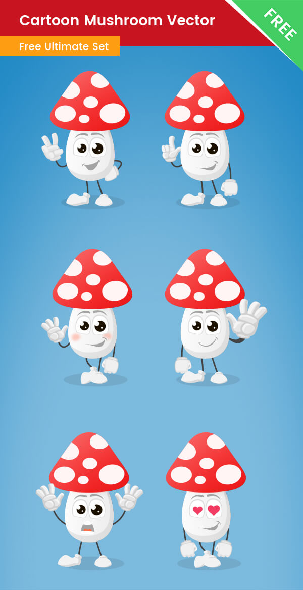 Cartoon Mushroom Vector Set