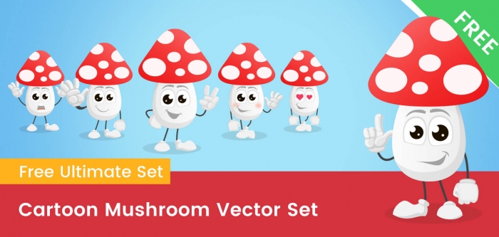 Cartoon Mushroom Vector Set