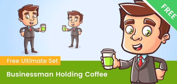 Business Cartoon Character Holding a Coffee