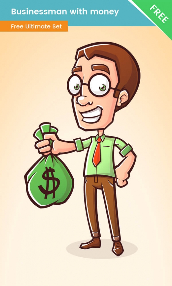 Business Cartoon Character With Bag of Money - Vector Characters