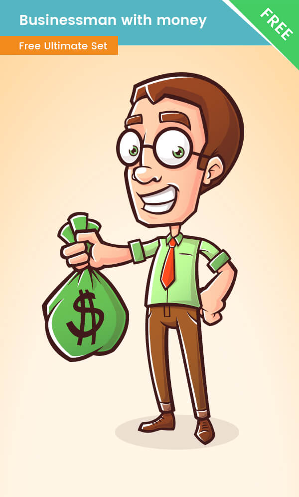 Business Cartoon Character with bag of money - Free VectorCharacters