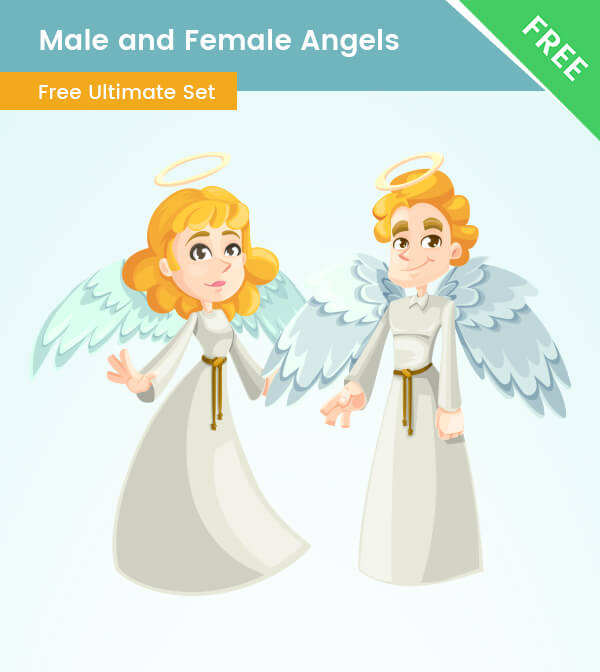 Male and Female Cartoon Angel Characters - VectorCharacters