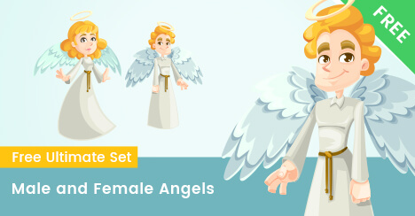 Male and Female Cartoon Angel Characters - Vector Characters