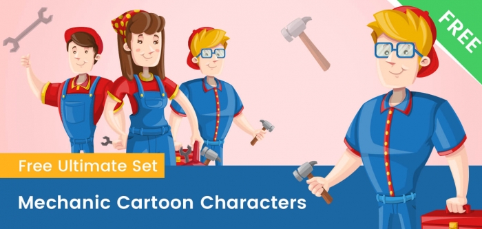 Mechanic Cartoon Characters Set