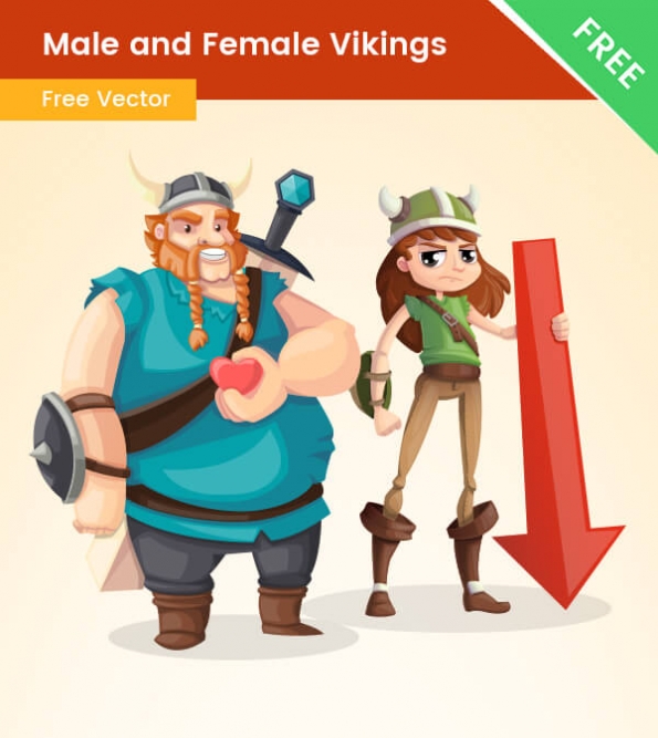 Male And Female Viking Cartoon Characters - Vector Characters