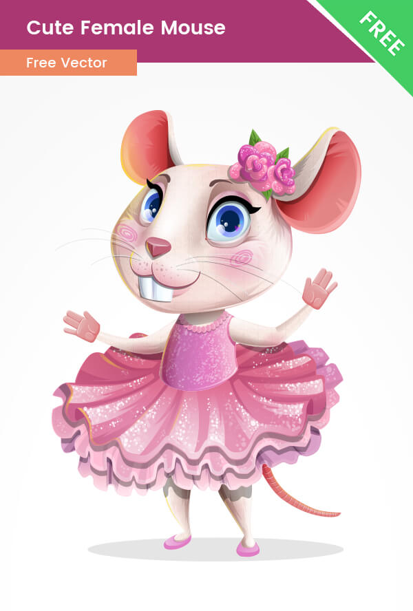 Cute Free Female Mouse Kid Vector Character