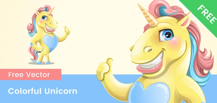 Free Lovely Colorful Unicorn Vector Character