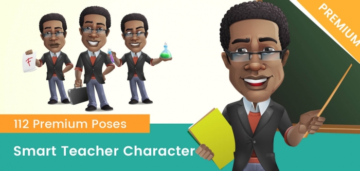 Smart African-American Teacher Cartoon Vector Character