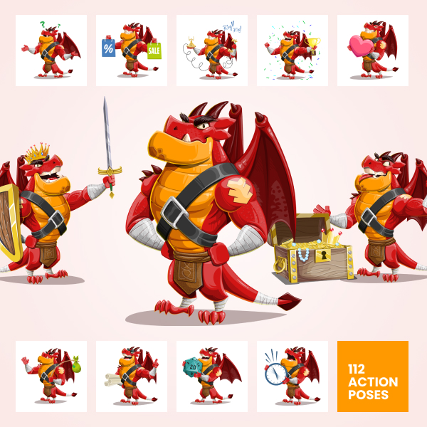 Dragon vector cartoon red thin