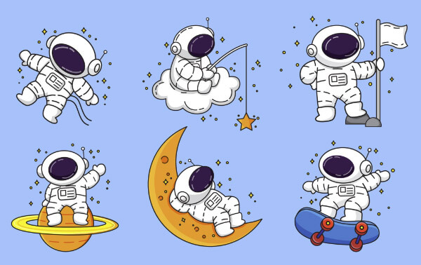 Astronaut moon vector outline