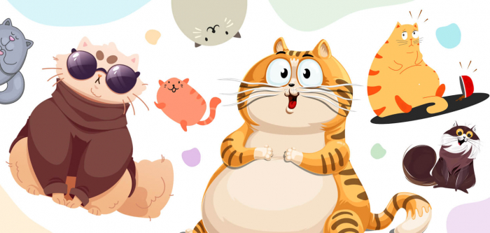 12 Super Cute Fat Cat Vector Characters
