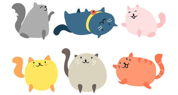 Free Collection of 9 simple vector fat cats