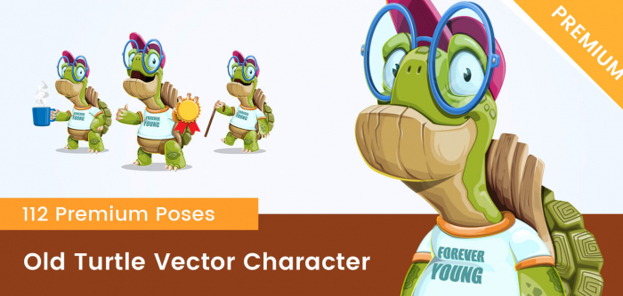 Old Turtle With Glasses Vector Cartoon Character