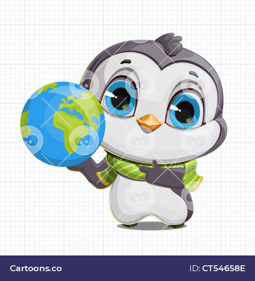 baby penguin vector holding earth eco