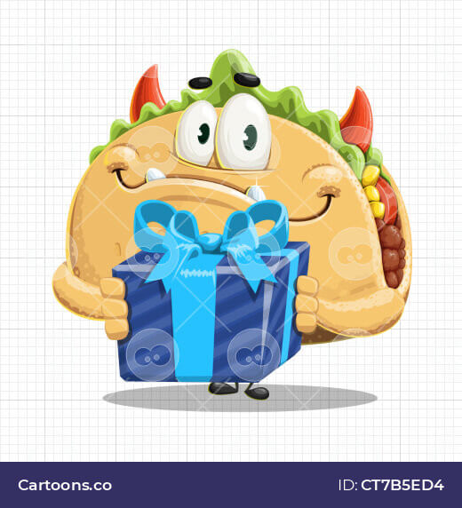 cartoon taco vector character with gift
