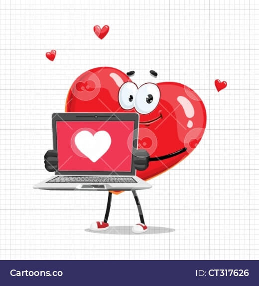 cartoon vector heart holding laptop