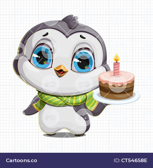 cute vector baby penguin with cake