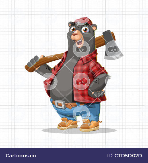 Funny vector bear holding axe