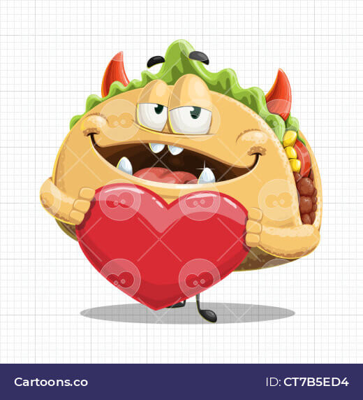 inloved taco vector cartoon character holding heart