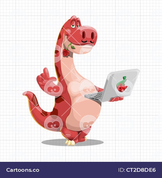 romantic long neck vector dinosaur with laptop