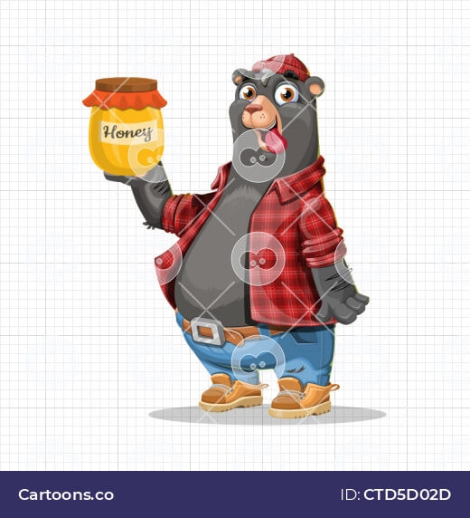 Vector funny bear holding honey jar