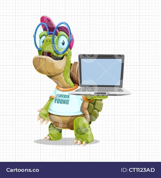 Vector old turtle with laptop