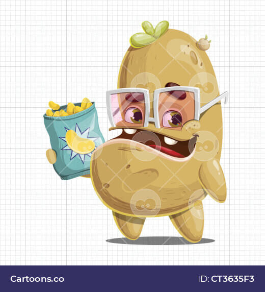Vector potato cartoon character with snacks